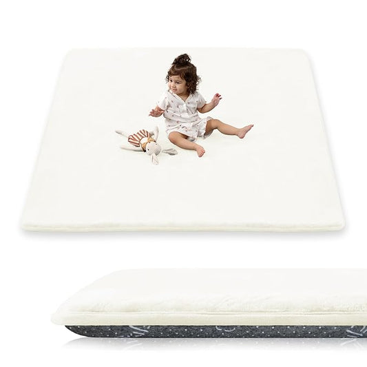 1.5" Thick Baby Play Mat for Floor, 50x50 Playpen Mat, Pro Soft Flannel Foam Mats Toddler Infant Kids Crawling for Nursery Rug Playroom Living Room Waterproof Easy Care Non-Slip (Cream)