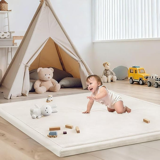Baby Play Mat for Floor Tummy Time Mat Nursery Muscle Area Rug Playroom Rug Tatami 47"*47" Memory Foam 1.3" Thick Crawling for Babies,Toddlers, Infants,Floor(Cream)
